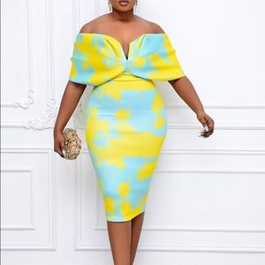 Yellow and Blue Off Shoulder Dress 3x